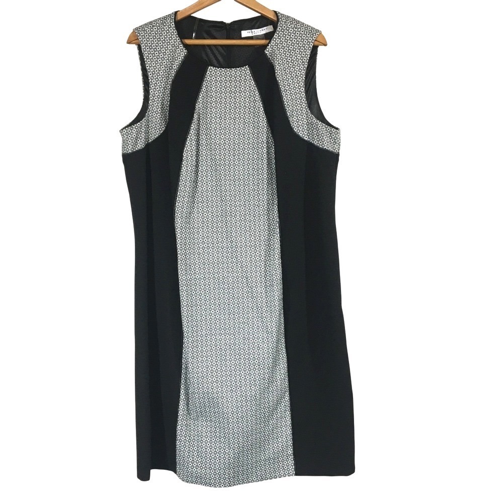 Peter Nygard Geometric Faux Leather Trim Sheath‎ Dress 16 Black White